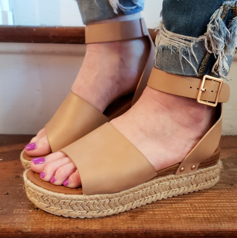 Espadrille PLATFORM Sandals in Beige Khaki
